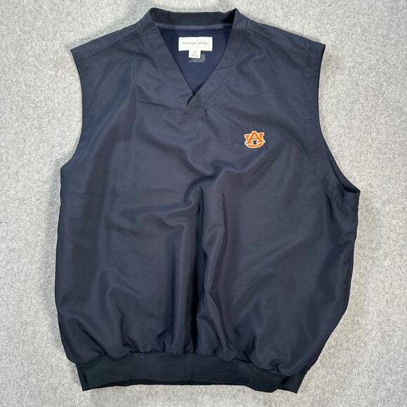 Auburn Tigers Cutter & Buck Vest Men's Large Golf Windreaker V-Neck Navy Blue - Picture 1 of 8